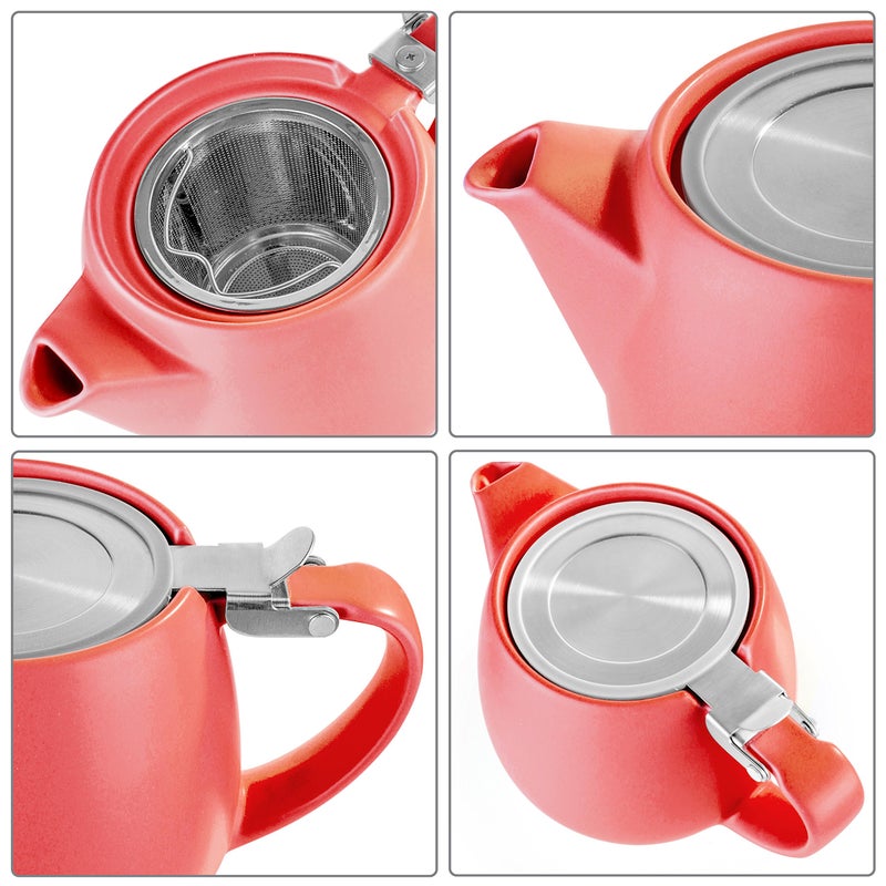 Tealyra - Pluto Porcelain Small Teapot Red - 18.2-ounce (1-2 cups) - Matte Finish - Stainless Steel Lid and Extra-Fine Infuser To Brew Loose Leaf Tea - 540ml - Image 3